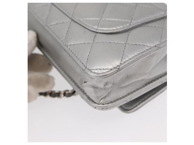 CHANEL Matelasse Chain Wallet Cuir Silver CC - vue 17