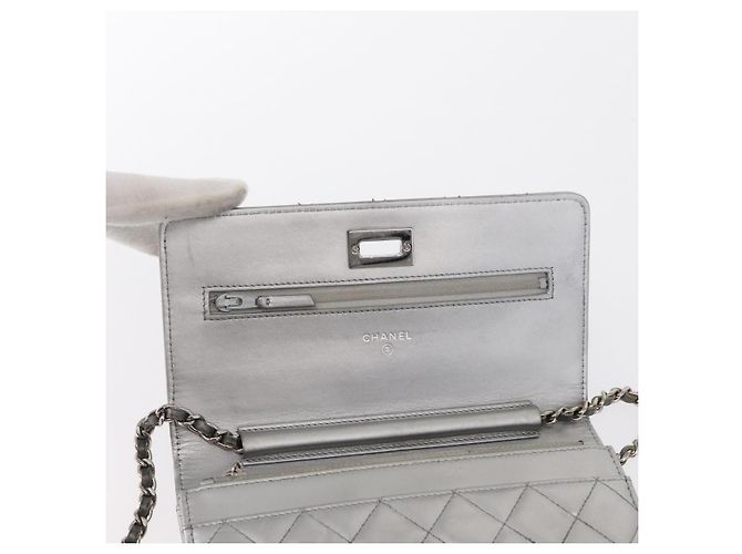 CHANEL Matelasse Chain Wallet Cuir Silver CC - vue 19