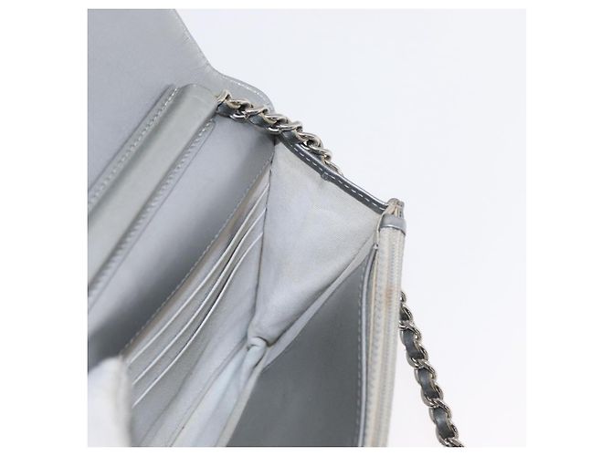 CHANEL Matelasse Chain Wallet Cuir Silver CC - vue 21