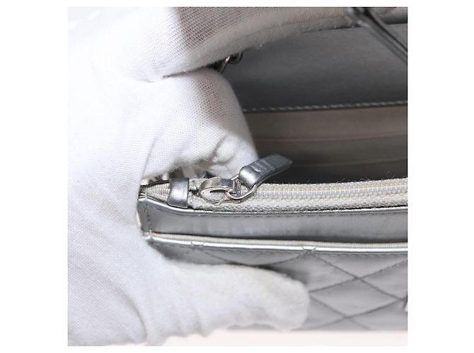 CHANEL Matelasse Chain Wallet Cuir Silver CC - vue 23