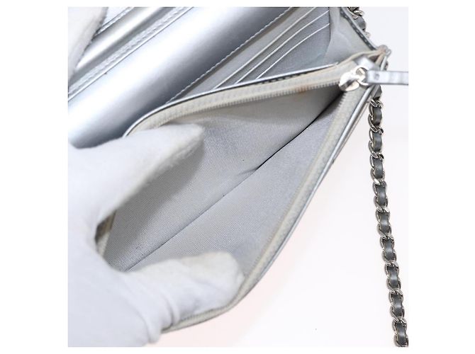CHANEL Matelasse Chain Wallet Cuir Silver CC - vue 24