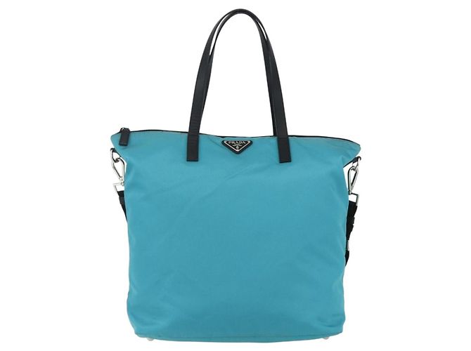 PRADA Tote Bag Nylon 2way Turquoise Blue Silver - vista 13