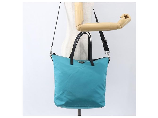 PRADA Tote Bag Nylon 2way Turquoise Blue Silver - vista 26