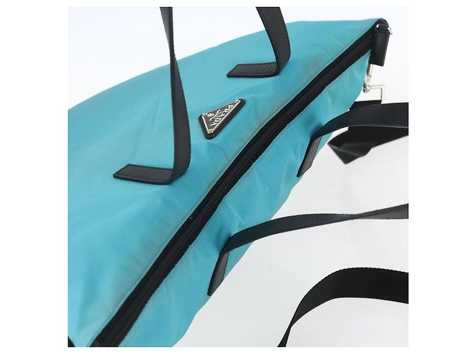 PRADA Tote Bag Nylon 2way Turquoise Blue Silver - vista 6