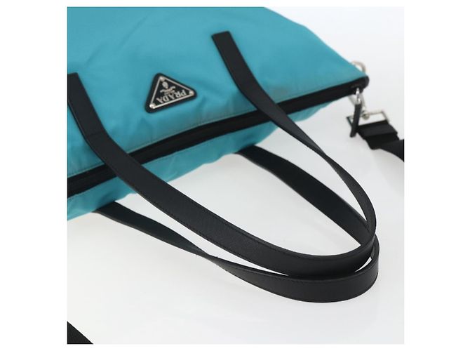 PRADA Tote Bag Nylon 2way Turquoise Blue Silver - vista 7