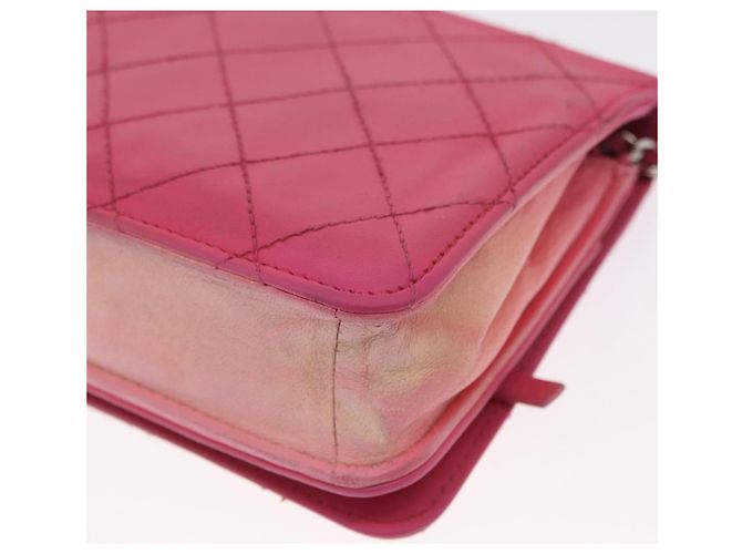 CHANEL Schultertasche mit Kette aus Leder Rosa Silber CC - Ansicht 17
