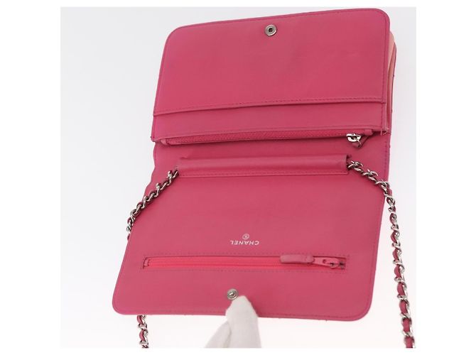 CHANEL Schultertasche mit Kette aus Leder Rosa Silber CC - Ansicht 19
