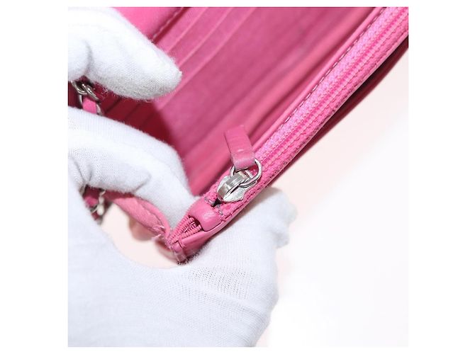 CHANEL Schultertasche mit Kette aus Leder Rosa Silber CC - Ansicht 24