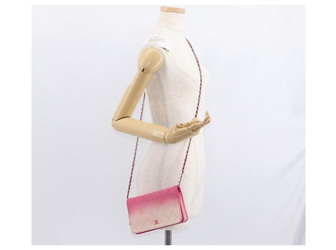 CHANEL Schultertasche mit Kette aus Leder Rosa Silber CC - Ansicht 26