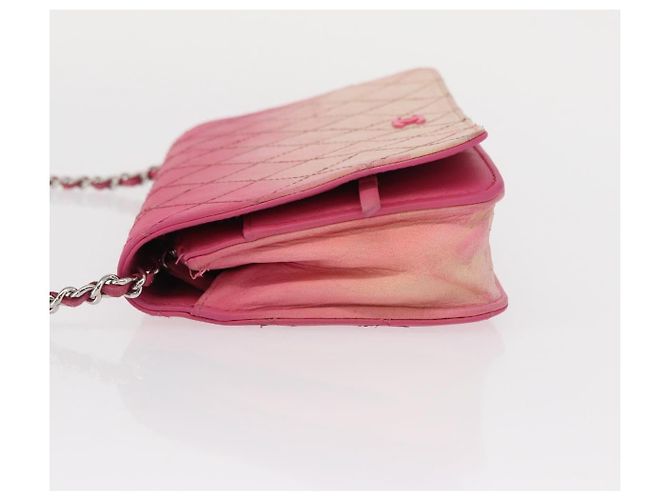 CHANEL Schultertasche mit Kette aus Leder Rosa Silber CC - Ansicht 4