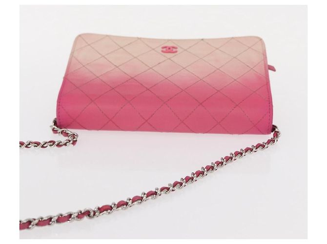 CHANEL Schultertasche mit Kette aus Leder Rosa Silber CC - Ansicht 6