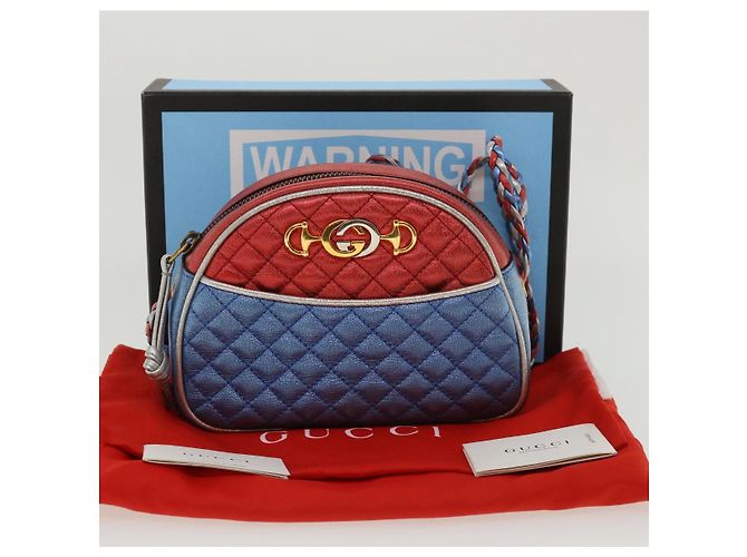 GUCCI Horsebit Pochette Shoulder Bag Lamb Skin Red Blue 534951 - vista 12