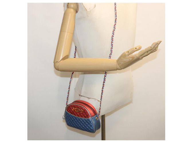 GUCCI Horsebit Pochette Shoulder Bag Lamb Skin Red Blue 534951 - vista 23