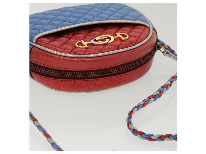 GUCCI Horsebit Pochette Shoulder Bag Lamb Skin Red Blue 534951 - vista 6