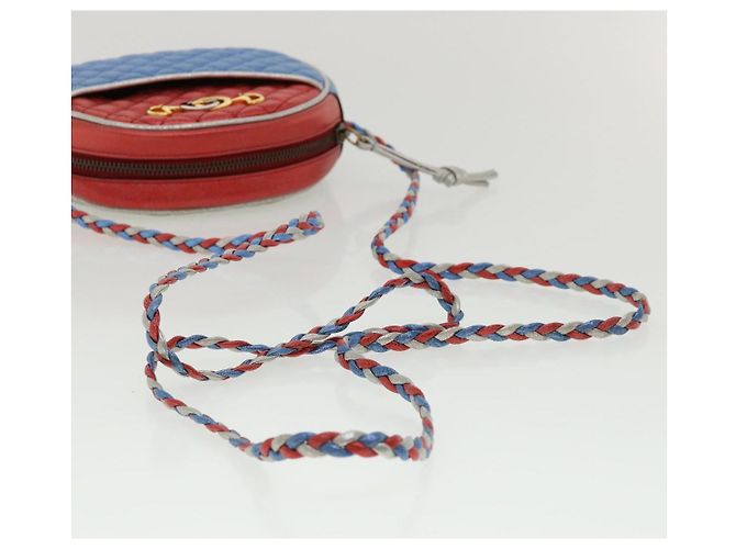 GUCCI Horsebit Pochette Shoulder Bag Lamb Skin Red Blue 534951 - vista 7