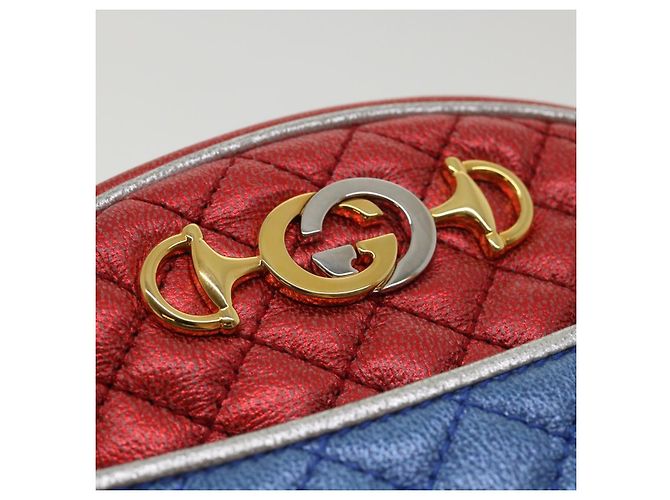 GUCCI Horsebit Pochette Shoulder Bag Lamb Skin Red Blue 534951 - vista 9