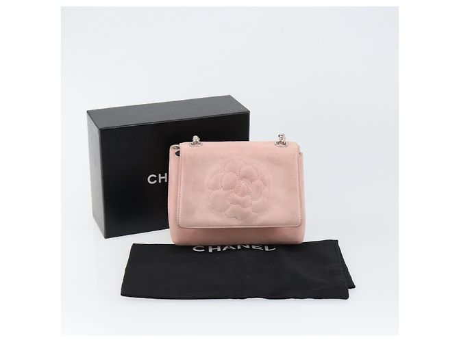 CHANEL Camellia Flap Chain Shoulder Bag Suede Pink Silver CC - vista 12