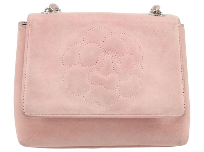 CHANEL Camellia Flap Chain Shoulder Bag Suede Pink Silver CC - vista 13
