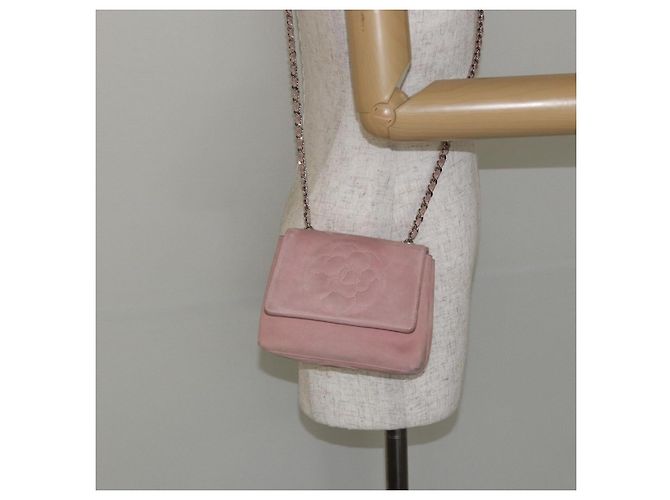 CHANEL Camellia Flap Chain Shoulder Bag Suede Pink Silver CC - vista 23