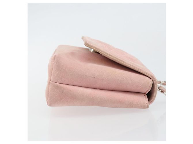CHANEL Camellia Flap Chain Shoulder Bag Suede Pink Silver CC - vista 3