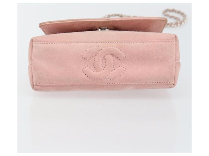 CHANEL Camellia Flap Chain Shoulder Bag Suede Pink Silver CC - vista 5