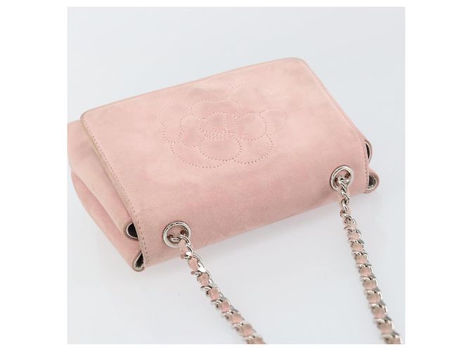 CHANEL Camellia Flap Chain Shoulder Bag Suede Pink Silver CC - vista 6