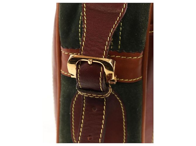 LOEWE Bolsa de Ombro Anagram Couro Camurça Castanho Dourado - vista 10