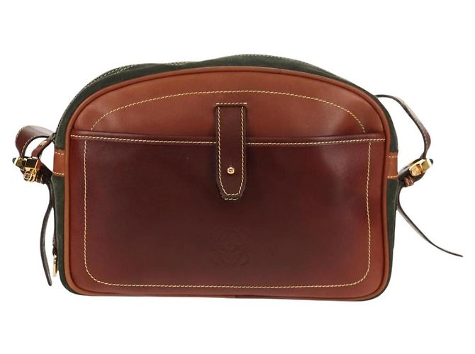 LOEWE Bolsa de Ombro Anagram Couro Camurça Castanho Dourado - vista 13
