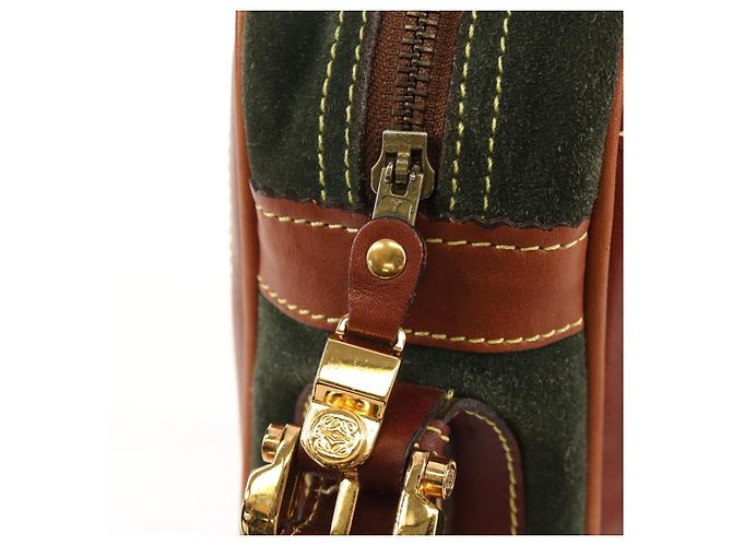 LOEWE Bolsa de Ombro Anagram Couro Camurça Castanho Dourado - vista 18