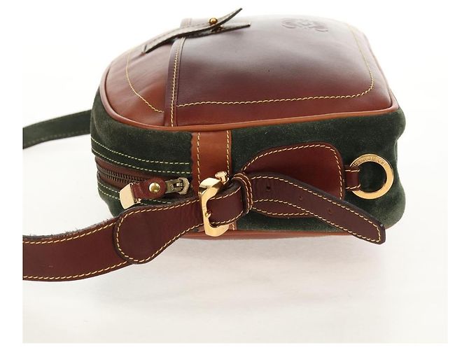 LOEWE Bolsa de Ombro Anagram Couro Camurça Castanho Dourado - vista 3