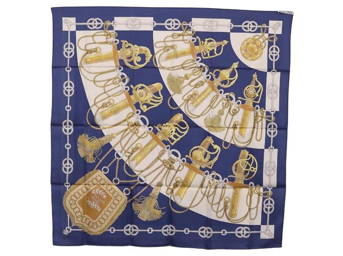 Hermès HERMES Carre 90 Pañuelo de Seda Cliquetis Blue Gold - vista 13