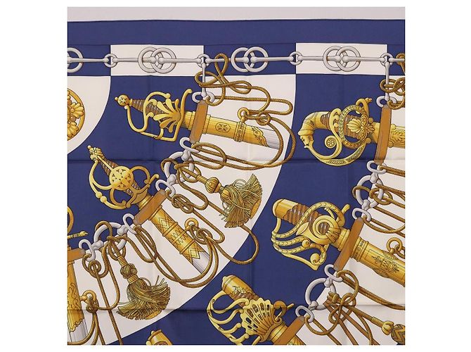 Hermès HERMES Carre 90 Pañuelo de Seda Cliquetis Blue Gold - vista 3