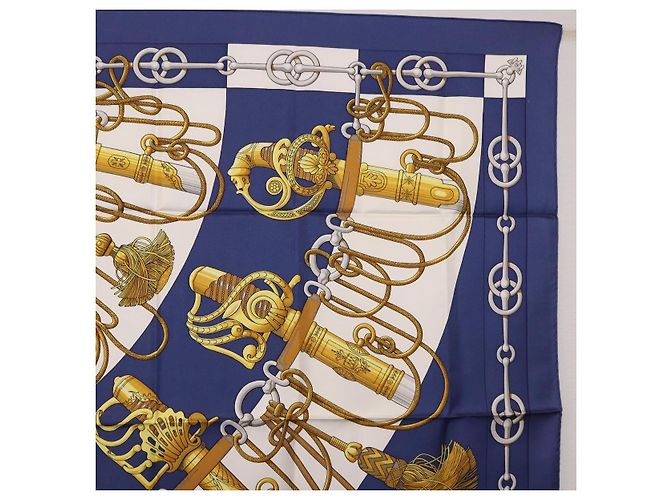 Hermès HERMES Carre 90 Pañuelo de Seda Cliquetis Blue Gold - vista 4