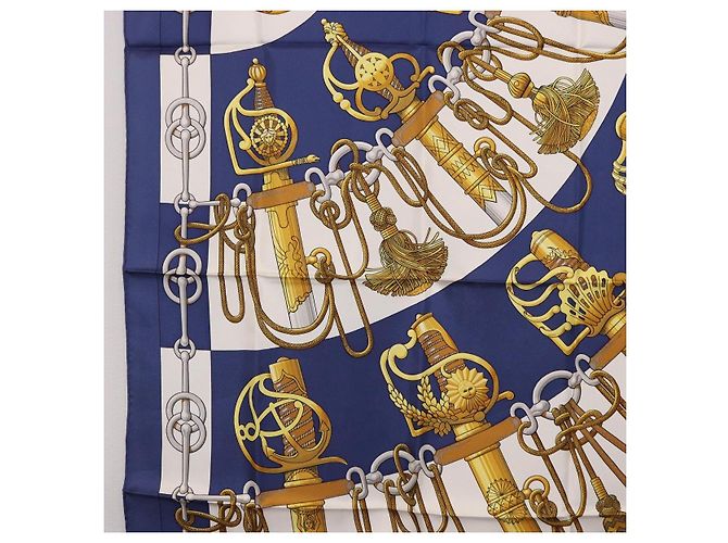 Hermès HERMES Carre 90 Pañuelo de Seda Cliquetis Blue Gold - vista 5