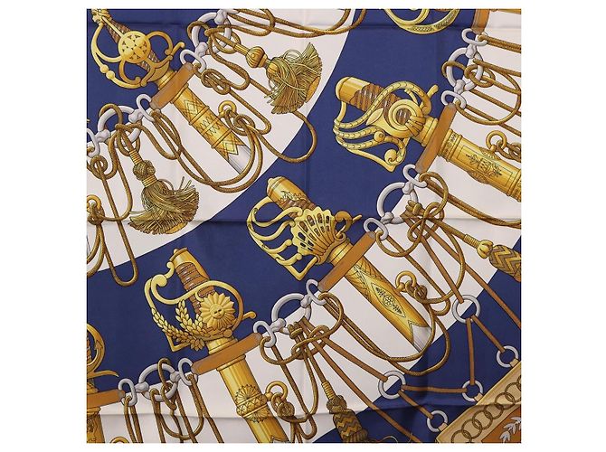 Hermès HERMES Carre 90 Pañuelo de Seda Cliquetis Blue Gold - vista 6