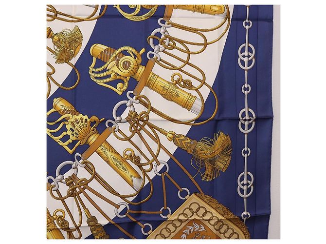 Hermès HERMES Carre 90 Pañuelo de Seda Cliquetis Blue Gold - vista 7