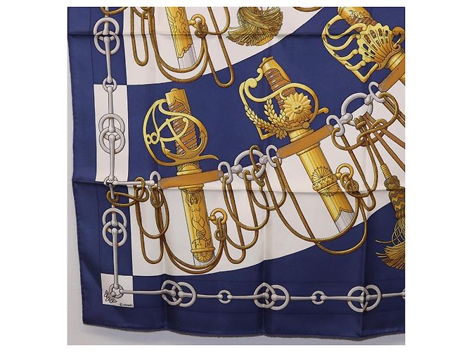 Hermès HERMES Carre 90 Pañuelo de Seda Cliquetis Blue Gold - vista 8