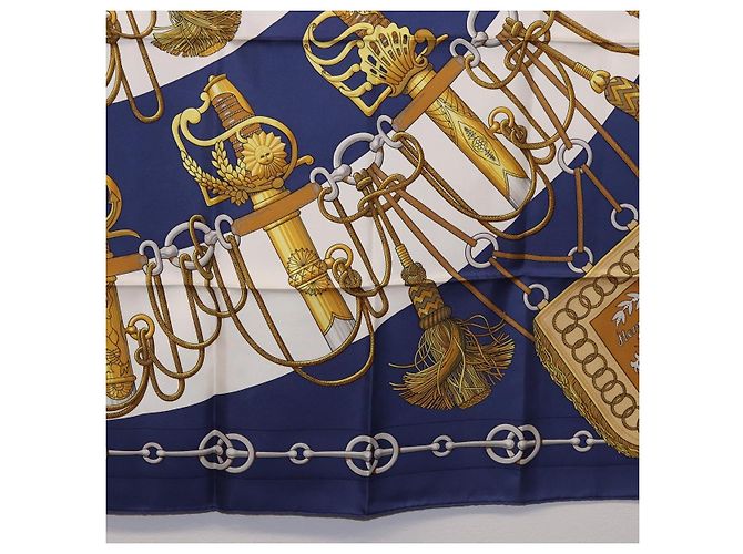 Hermès HERMES Carre 90 Pañuelo de Seda Cliquetis Blue Gold - vista 9