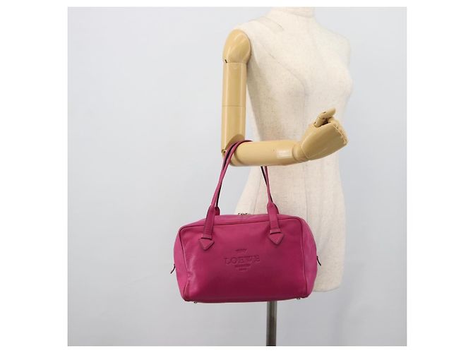 LOEWE Heritage Hand Bag Leather Pink Silver - vue 21