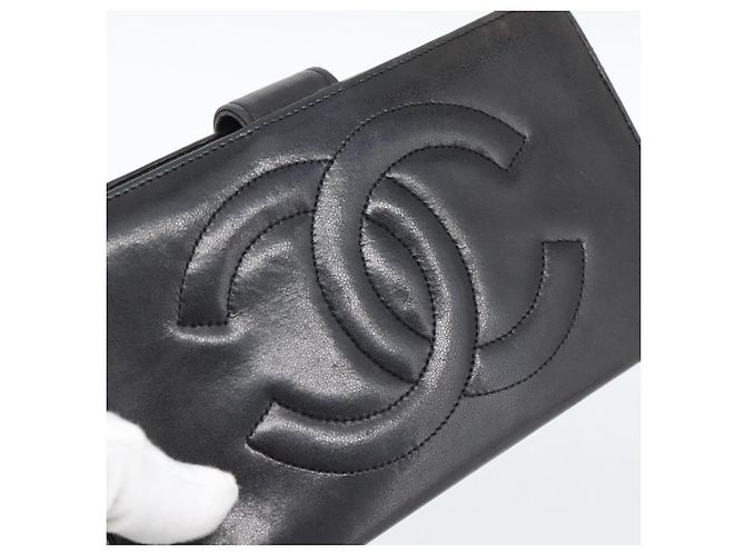 CHANEL COCO Mark Lange Geldbörse Leder Schwarz CC - Ansicht 18