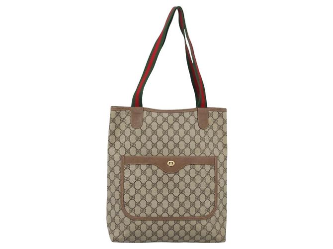 GUCCI GG Supreme Web Sherry Line Tote Bag PVC Beige Gold - vista 13