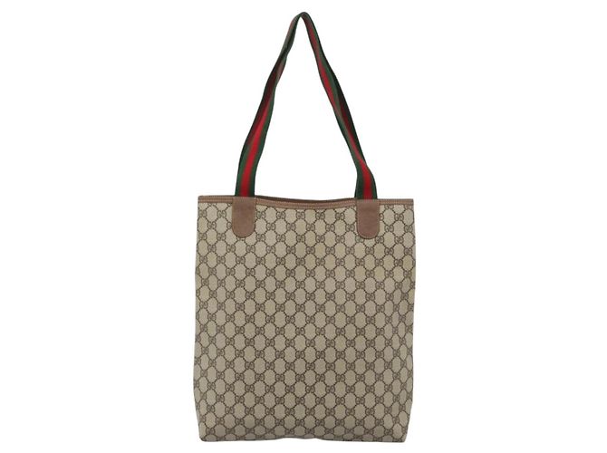 GUCCI GG Supreme Web Sherry Line Tote Bag PVC Beige Gold - vista 2