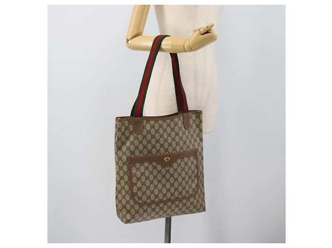 GUCCI GG Supreme Web Sherry Line Tote Bag PVC Beige Gold - vista 21