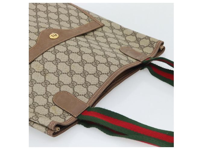GUCCI GG Supreme Web Sherry Line Tote Bag PVC Beige Gold - vista 6