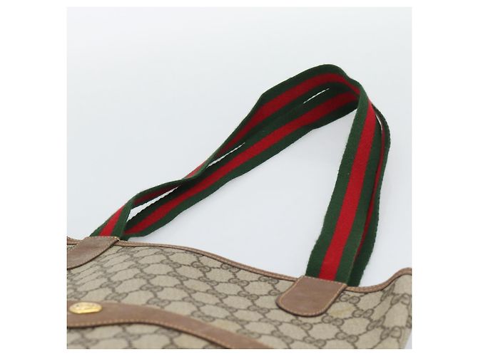 GUCCI GG Supreme Web Sherry Line Tote Bag PVC Beige Gold - vista 8