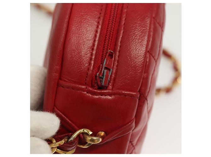 CHANEL Chain Shoulder Bag Lamb Skin Red Gold CC - vista 10