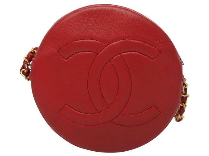 CHANEL Chain Shoulder Bag Lamb Skin Red Gold CC - vista 13