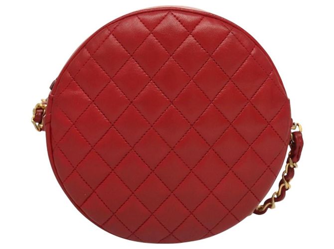 CHANEL Chain Shoulder Bag Lamb Skin Red Gold CC - vista 2