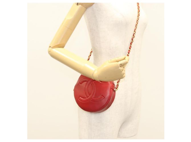 CHANEL Chain Shoulder Bag Lamb Skin Red Gold CC - vista 20