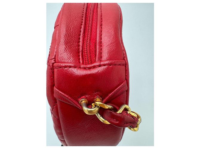 CHANEL Chain Shoulder Bag Lamb Skin Red Gold CC - vista 24